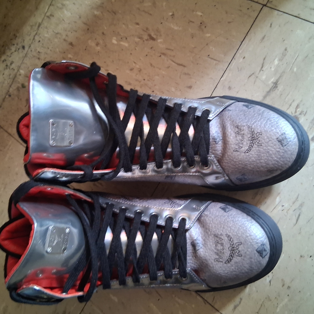 MCM Silver and Black High-Top Sneakers